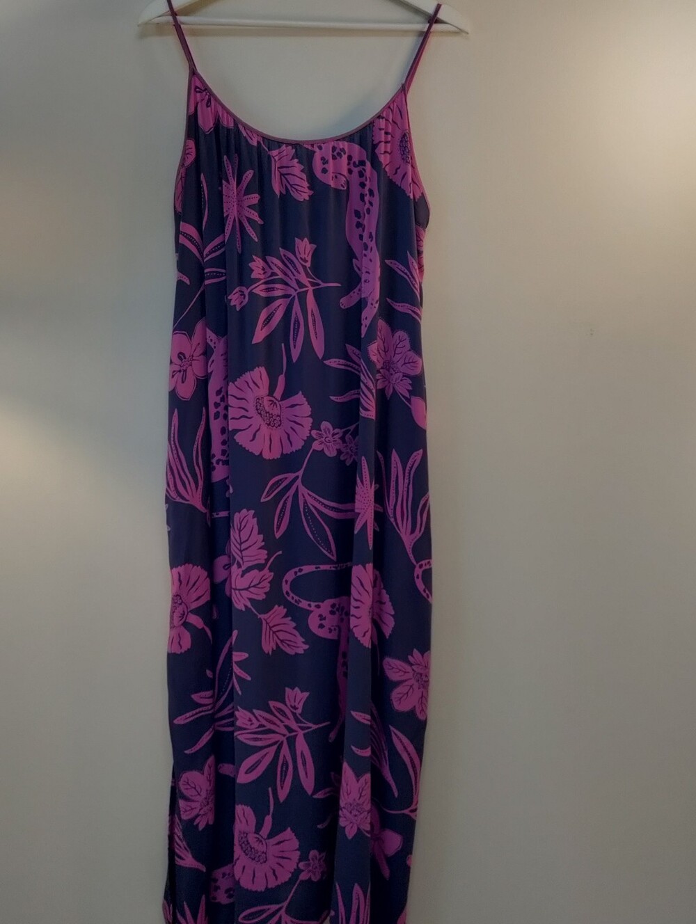 Colorful Tropical Leopard Maxi Slip Dress w pockets